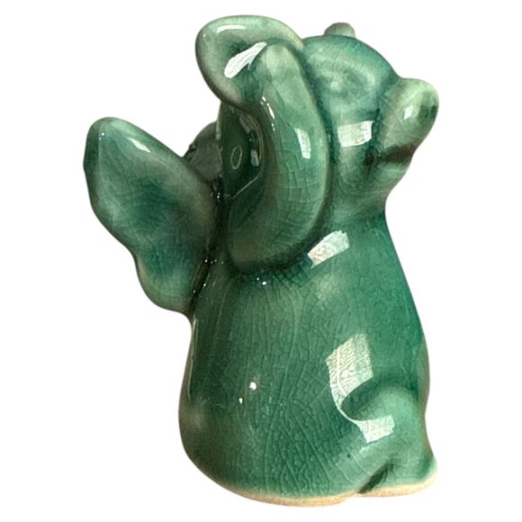 VTG Flying Pig Figurine Green Celadon Glaze Ceramic Miniature Animal Collectible - Picture 5 of 7